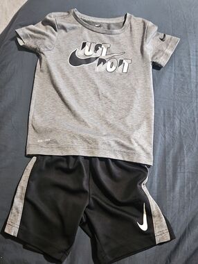 Nike Grey 'Just Do It' Tee with Black Swoosh Shorts Set